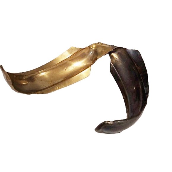 1980s True Vintage Twisted Brass and Oxidized Large Metal Choker Collar Necklace - Picture 4 of 7